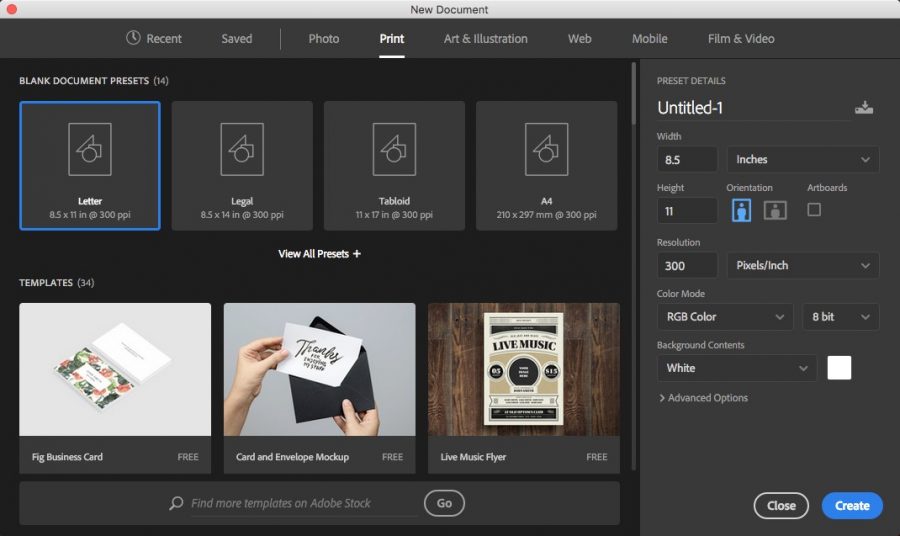 2 Photoshop New Document Dialog Box