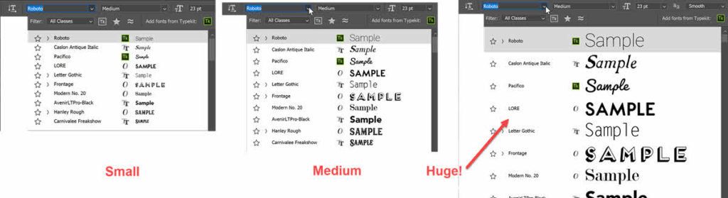 Photoshop Font Preview Size