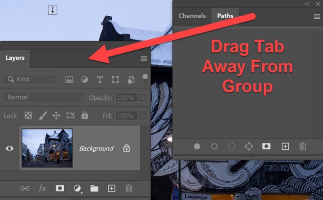Move a panel out of the group in photoshop