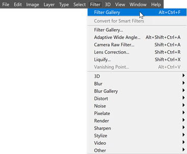 Photoshop Filter Menu Options 
