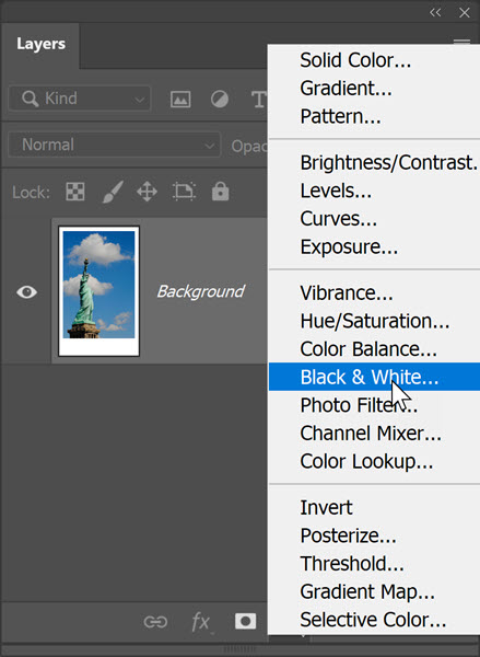 Add Black And White Adjustment Layer Photoshop