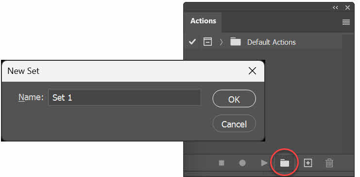 New Set Button on Actions Panel in Photoshop