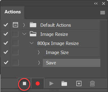 Stop Recording Action on Actions Panel in Photoshop